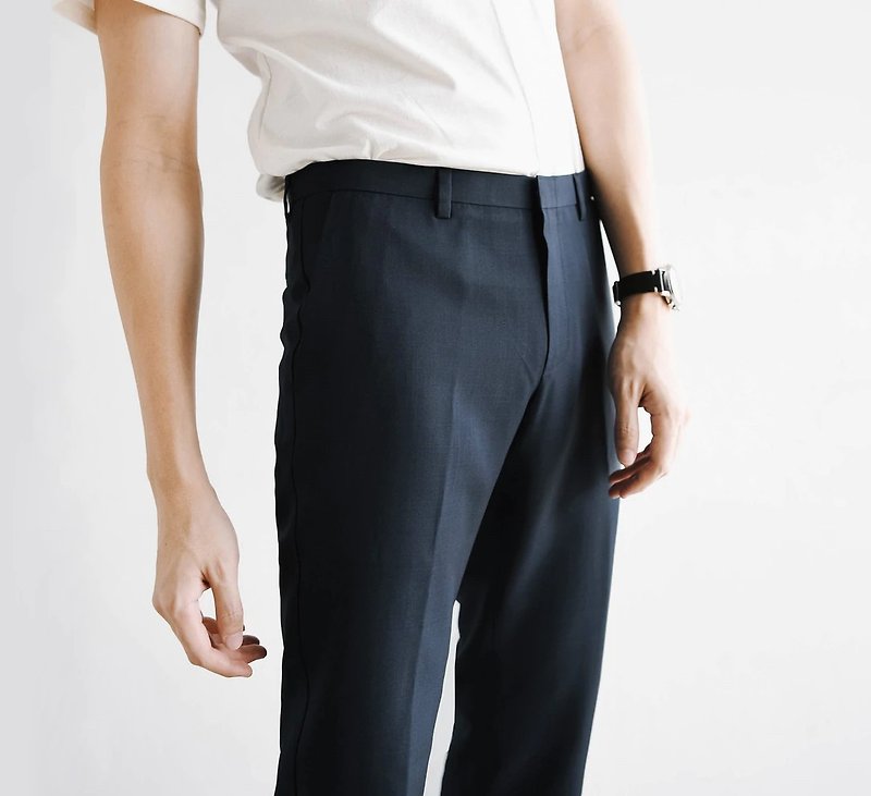 Hale navy tailored trousers - 男士长裤 - 棉．麻 蓝色
