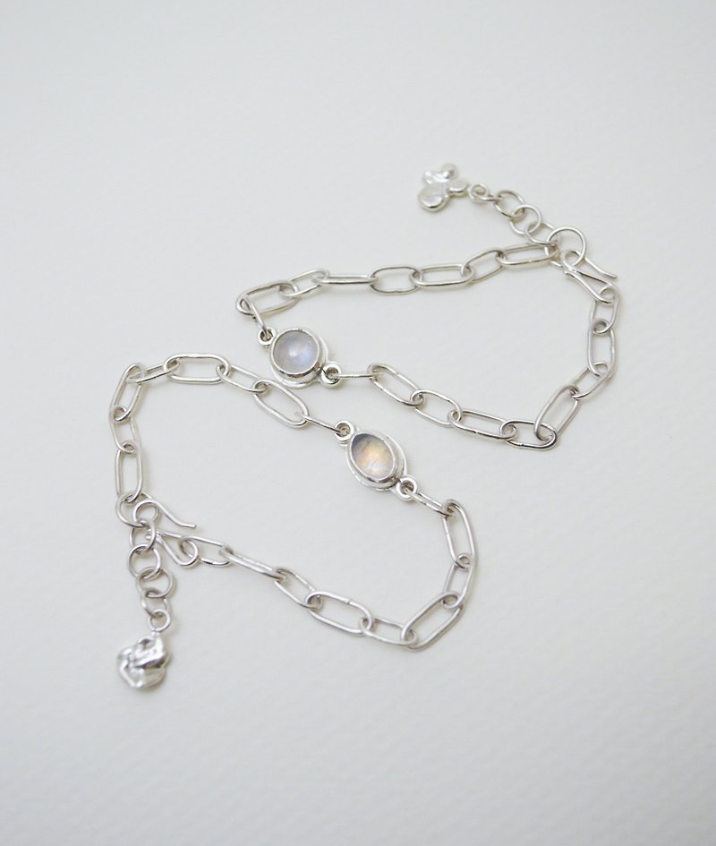 简单小石系列-月光石·手工纯银链手链 - 手链/手环 - 纯银 银色