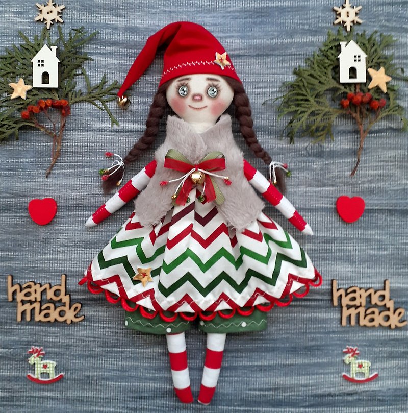 圣诞小精灵、布娃娃、布娃娃、礼物软毛纺织娃娃、装饰玩具 - 玩偶/公仔 - 棉．麻 红色