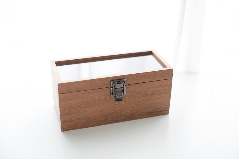定制化精品收纳柚木玻璃盒面原木盒子  中 - 收纳用品 - 木头 咖啡色