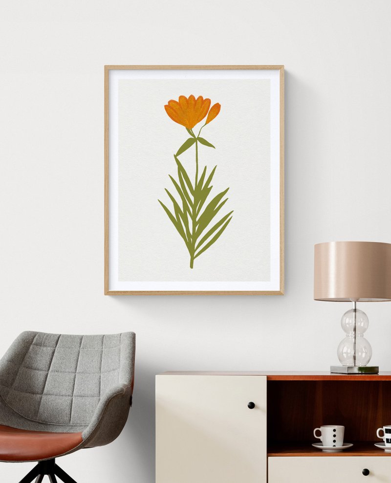 Tangerine Lily Pressed Wildflower Art Print, Unique Flower Poster Wall Art - 海报/装饰画/版画 - 纸 橘色