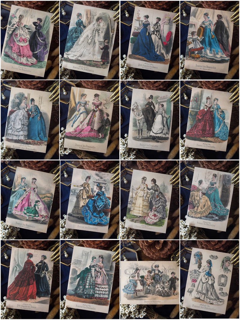 全套16张 法国仕女服装图鉴系列 复刻版明信片 - 卡片/明信片 - 纸 