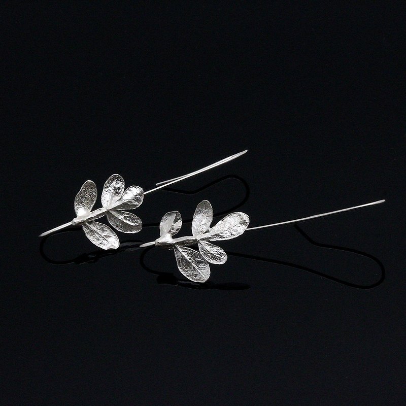 胡椒木叶 叶子 耳环(复古长耳勾式) 纯银 自然植物 - 耳环/耳夹 - 其他金属 银色