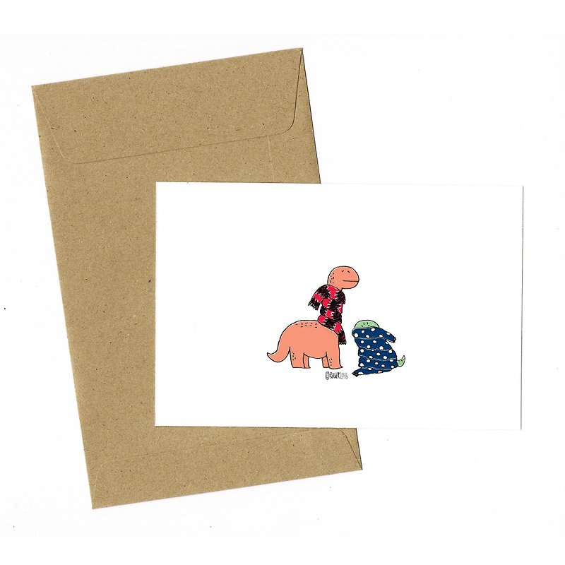 Dinosaur Winter Card with envelope - 卡片/明信片 - 纸 白色