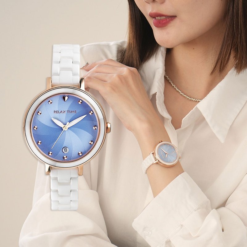 RELAX TIME春日花漾玫瑰金×陶瓷系列-蓝(RT-98-5) - 女表 - 不锈钢 蓝色