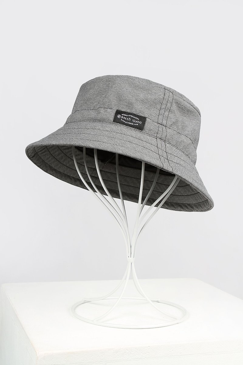 防泼水反光收纳渔夫帽 - 麻灰 - 帽子 - 聚酯纤维 灰色