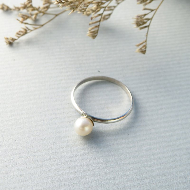 小清新系列 / 天然小珍珠戒指 / 925银 - 戒指 - 宝石 白色