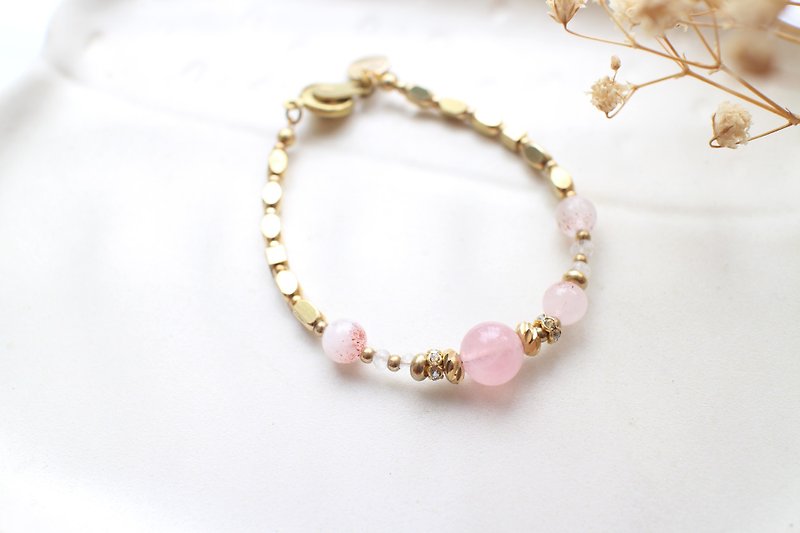 梦露-粉晶 粉云母 月光石 黄铜手环 - 手链/手环 - 宝石 粉红色