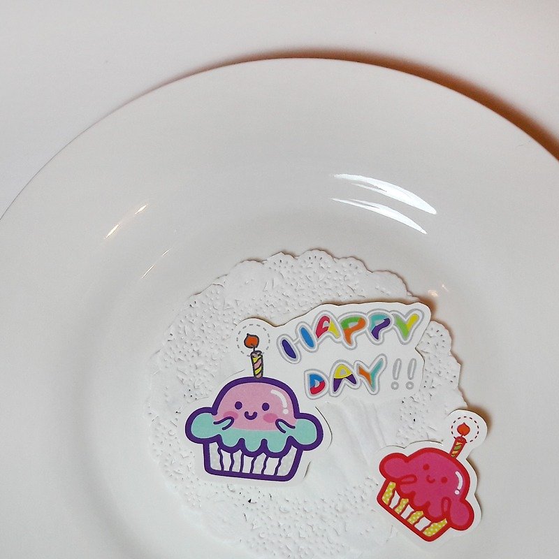 生日快乐 可爱QQ手工贴纸  杯子蛋糕 - 贴纸 - 纸 多色