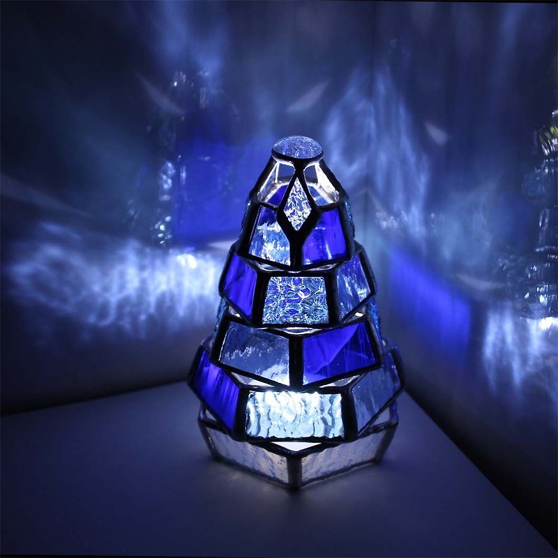 【小さなもみの木ランプ　Blue Collection】 ステンドグラス　ミニランプ LEDライト付 - 灯具/灯饰 - 玻璃 透明