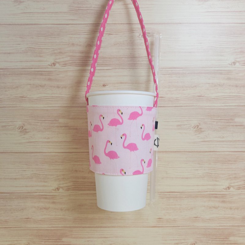 Bao-火烈鸟环保饮料提袋 - 随行杯提袋/水壶袋 - 棉．麻 粉红色