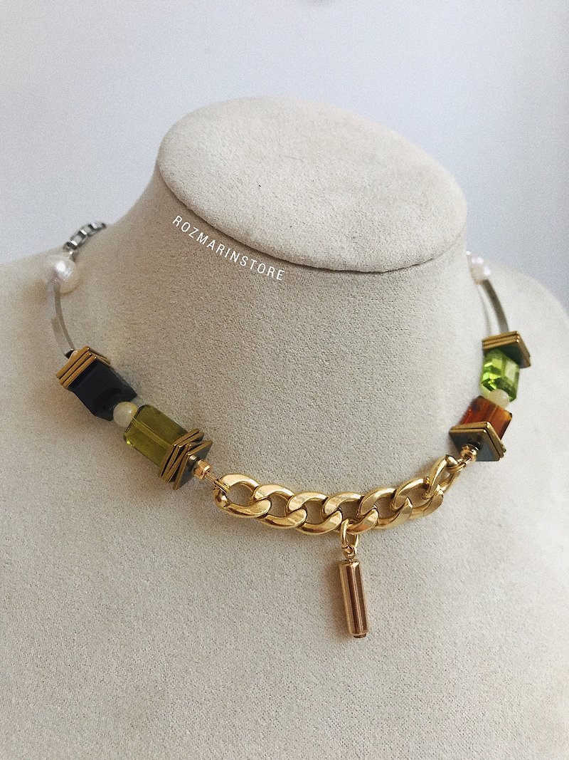 Beaded Necklace, Crystal Necklace, Boho Necklace, Women Jewelry, Beaded Choker - 项链 - 不锈钢 金色