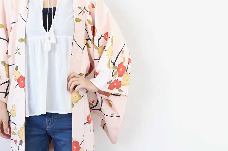 floral short kimono, Haori, kimono jacket, haori, Japanese clothing /4060 - 女装休闲/机能外套 - 丝．绢 粉红色