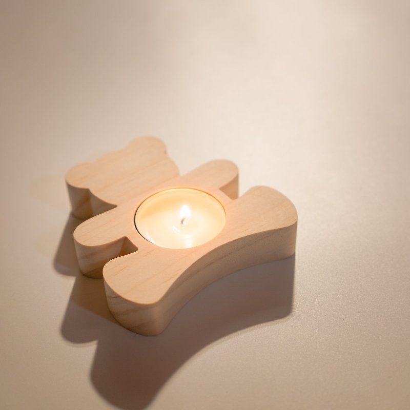 wagaZOO厚切造型烛台－熊熊 - 蜡烛/烛台 - 木头 卡其色