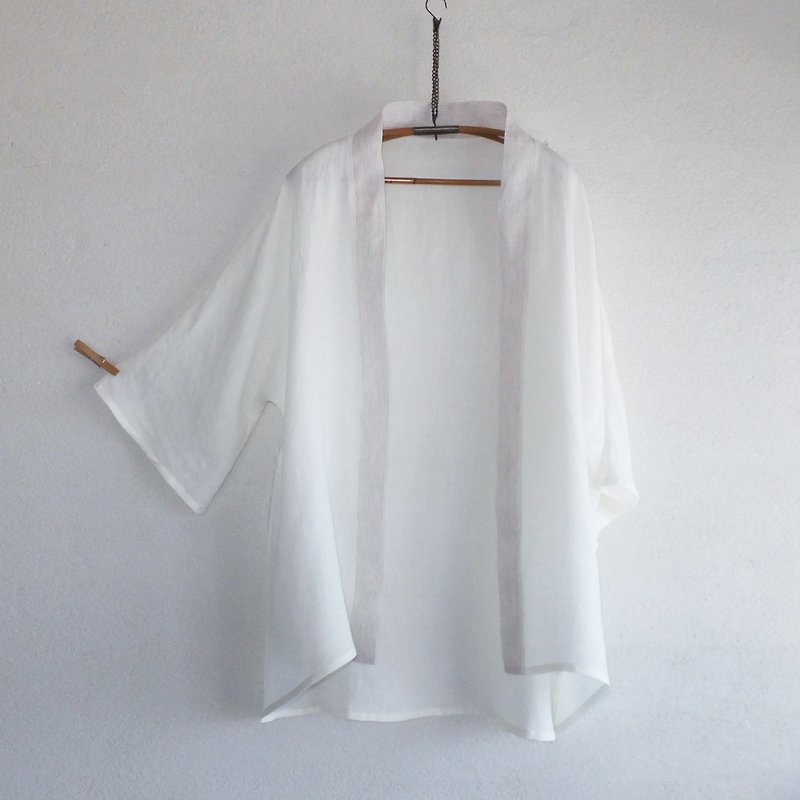 linen　薄手ロングジャケット　台湾的オフホワイト - 女装上衣 - 棉．麻 白色