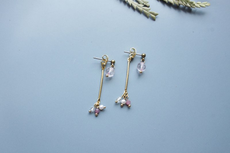 小菓子 粉水晶 -耳环 耳针 耳夹 - 耳环/耳夹 - 铜/黄铜 粉红色