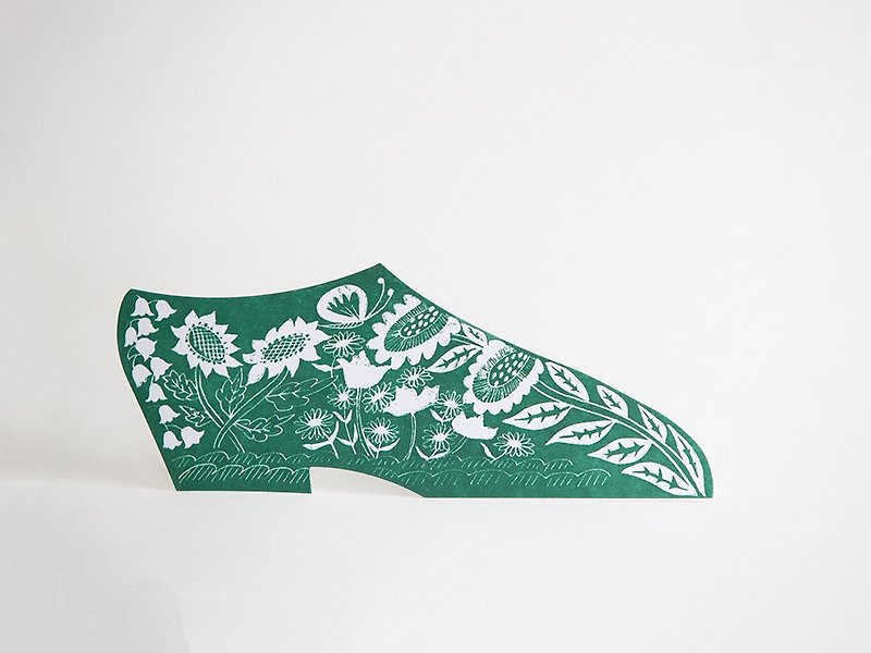 活版印刷绿鞋型卡 - 卡片/明信片 - 纸 绿色