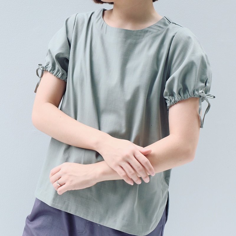 Puff sleeves Top : mint color - 女装上衣 - 棉．麻 绿色