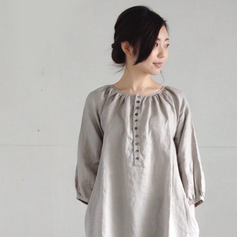 【armoire*】薄リネン100％シェルボタン七分袖ワンピース[rm-05] - 洋装/连衣裙 - 棉．麻 