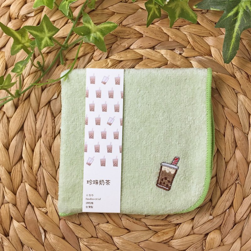 娜吉小物。台湾刺绣手帕小方巾－珍珠奶茶 - 手帕/方巾 - 棉．麻 绿色