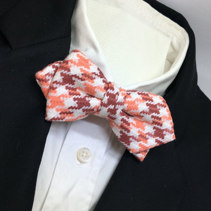 digital houndstooth checked bowtie butterfly Red - 领结/领巾 - 棉．麻 