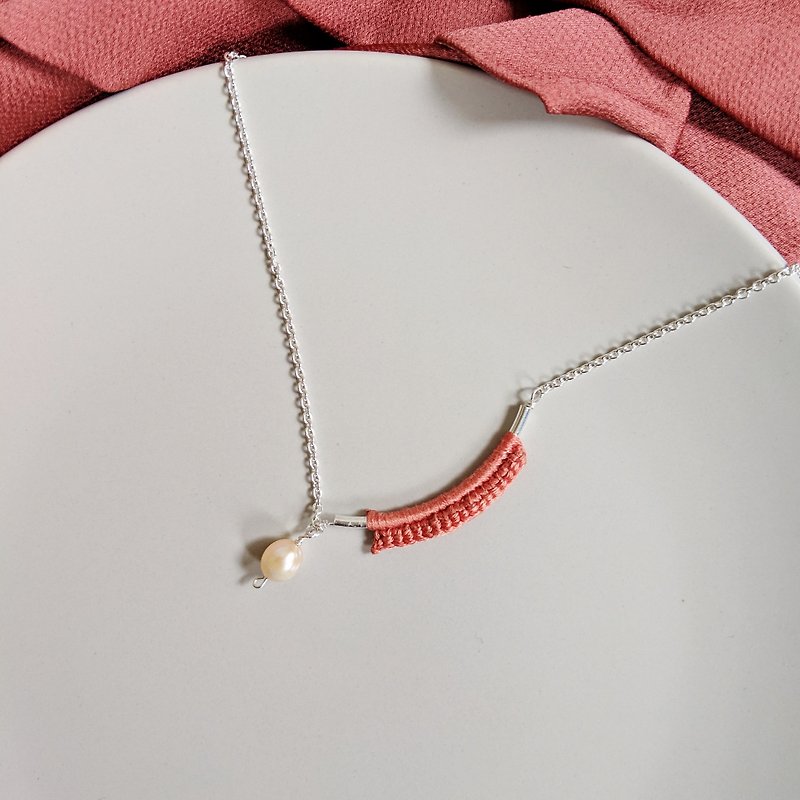 Practice Fine 珍珠 - 925 纯银编织项链 - 砖红 - 耳环/耳夹 - 纯银 橘色