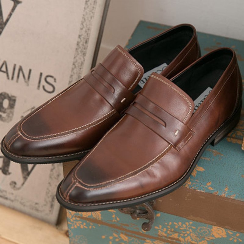 Maffeo 乐福鞋 日系简约质感木纹跟皮鞋 (22111) - 男款皮鞋 - 真皮 咖啡色