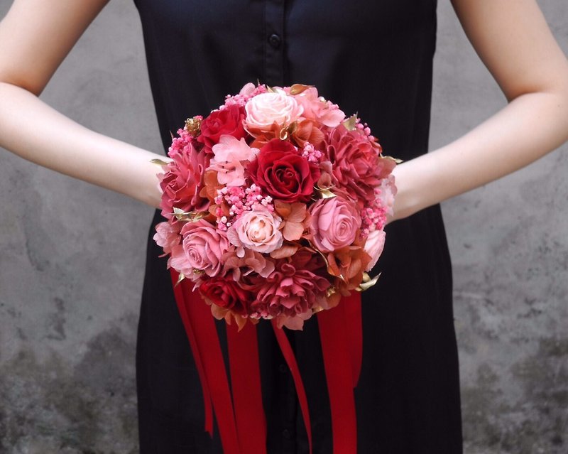 Patti Florist幸福婚礼 红色不凋花+干燥圆形捧花 - 干燥花/捧花 - 植物．花 红色
