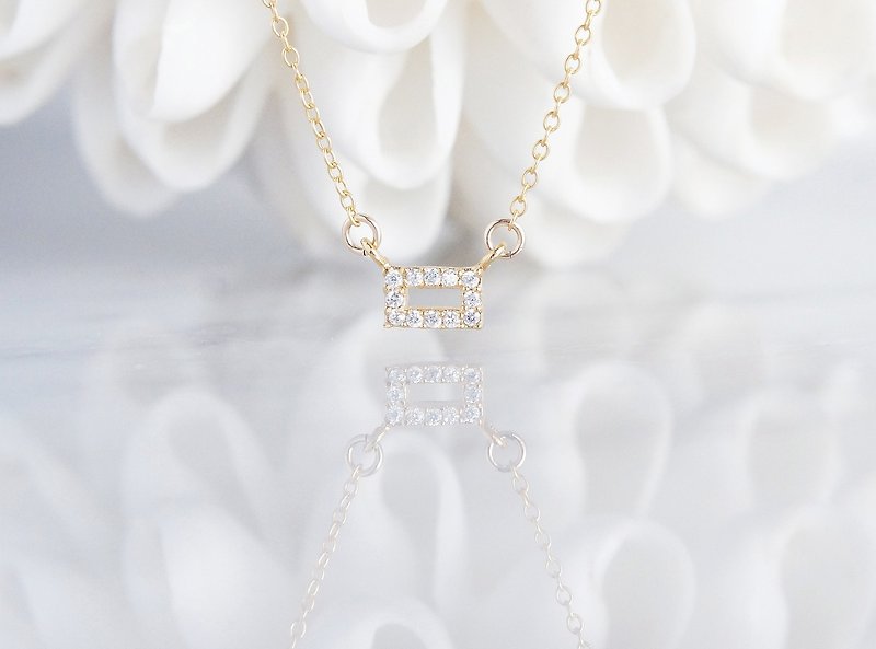 【14KGF】Necklace,Tiny CZ-Rectangle- - 项链 - 玻璃 金色