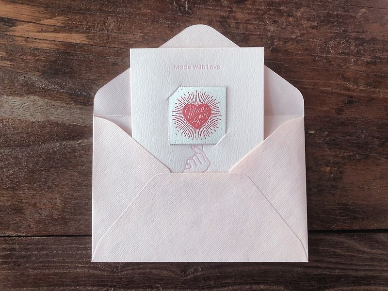 爱情表白折叠卡 比心插画  活版印刷制 含粉色信封 - 卡片/明信片 - 纸 