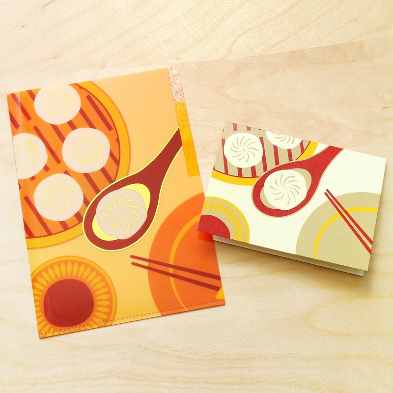 台湾风味-小笼汤包 A5三层资料夹与卡片组 - 文件夹/资料夹 - 塑料 橘色