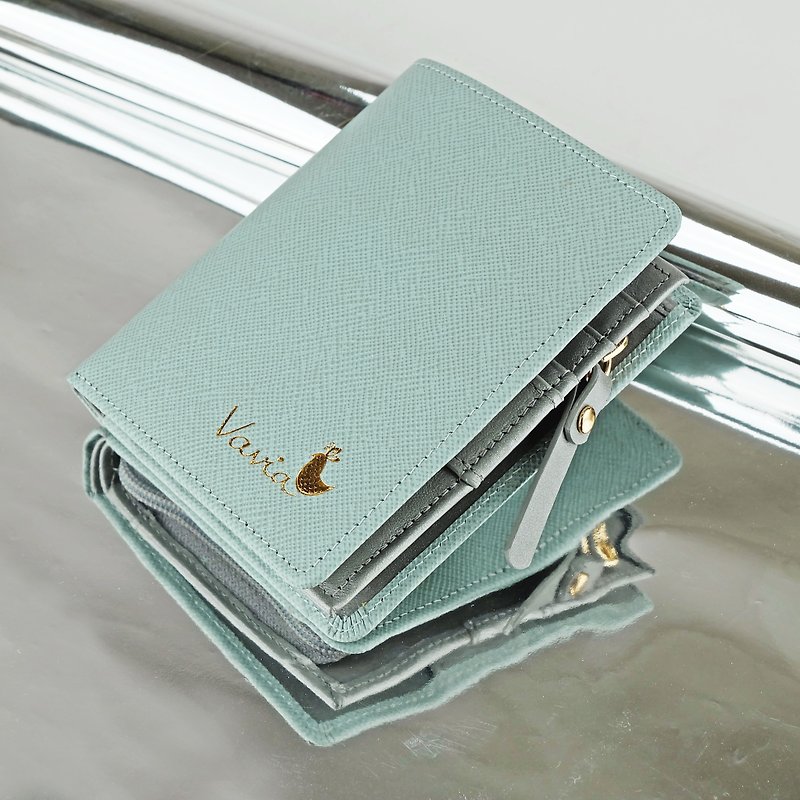 真皮短款钱包，Pocket Book 款，蓝，采用真正的 Saffiano、Nappa 皮革制成。 - 皮夹/钱包 - 真皮 蓝色