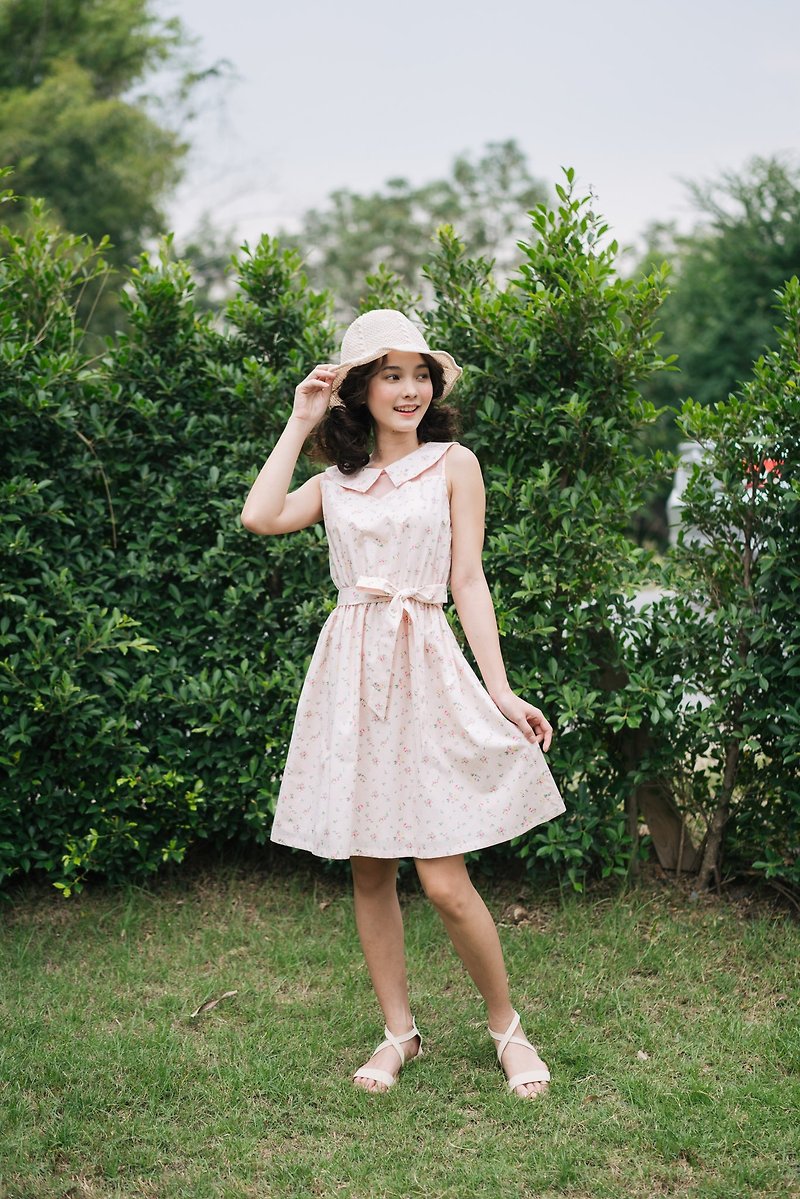 Floral Dress Pale Pink Dress Cotton Dress Peter Pan Collar Dress Vintage Derss - 洋装/连衣裙 - 棉．麻 粉红色