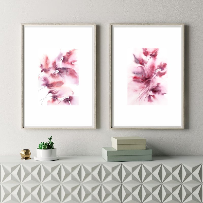 Floral wall art diptych Original watercolor Abstract floral painting Home decor