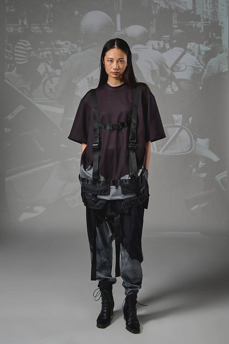 21SS INF 吊带多层次口袋上衣 - 女装 T 恤 - 聚酯纤维 黑色