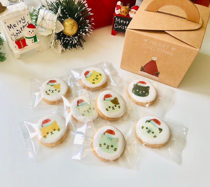 【圣诞特辑】卡哇伊圣诞红帽喵糖霜圆饼干(8片入) - 手工饼干 - 新鲜食材 
