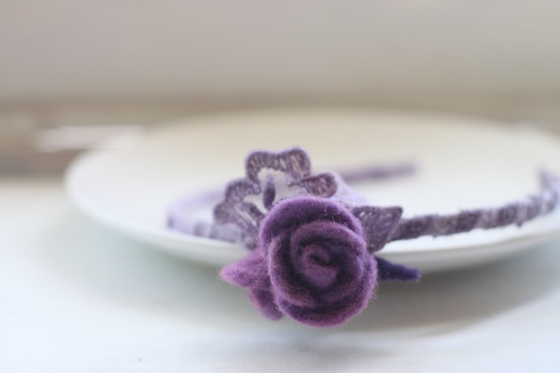 浪漫紫玫瑰发箍 天然植物染　紫草 胭脂虫与蓝染  订做款 - 发带/发箍 - 羊毛 紫色