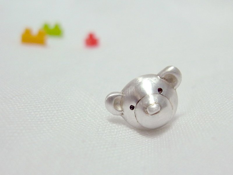 Teddy bear 泰迪熊 43号 | 纯银 耳针 耳环 | 1款是单1个喔 ! - 耳环/耳夹 - 银 灰色