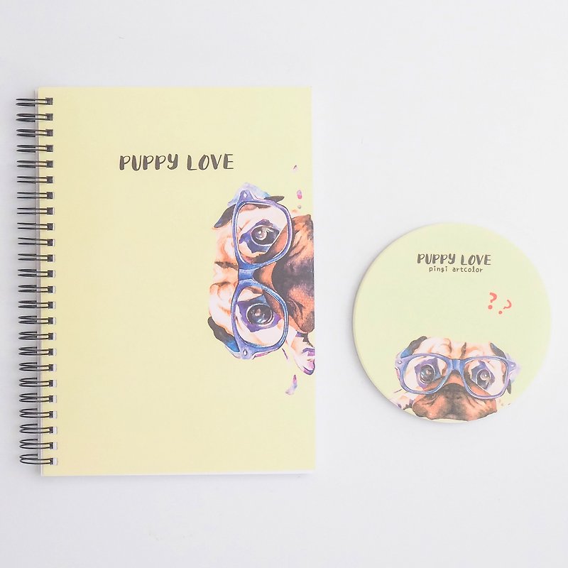 巴哥A5线圈笔记本+陶瓷杯垫套组パグPOPPY LOVE - 笔记本/手帐 - 纸 黄色