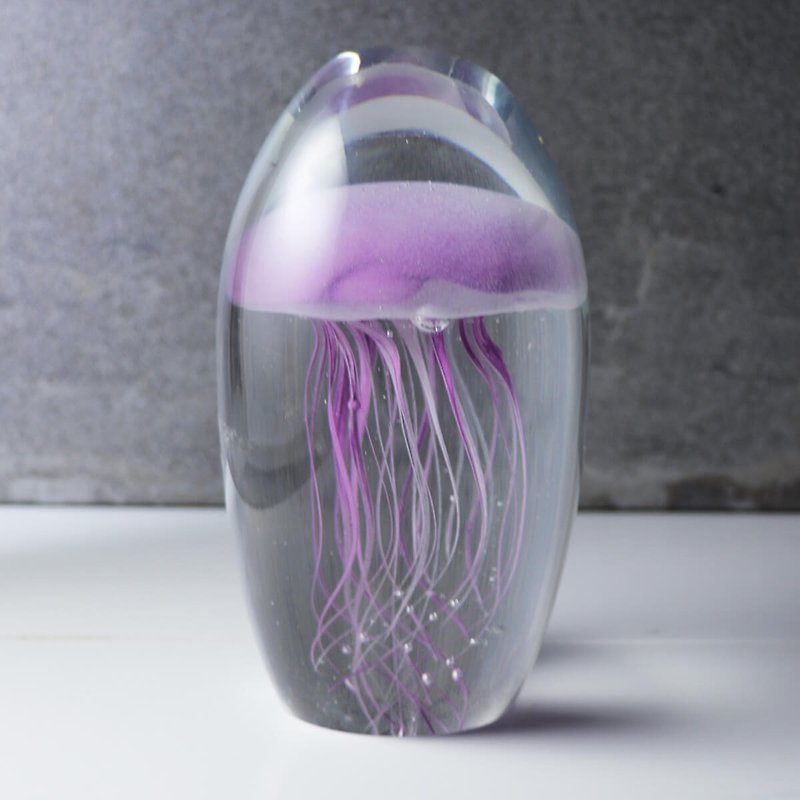 (薰衣草紫) 16cm Jellyfish 水母夜光琉璃刻字礼物 水母手工艺术 - 摆饰 - 玻璃 紫色