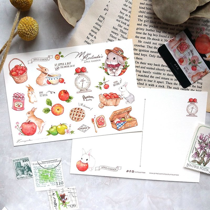 兔子贝莲达小姐明信片 - 苹果款 - 卡片/明信片 - 纸 红色