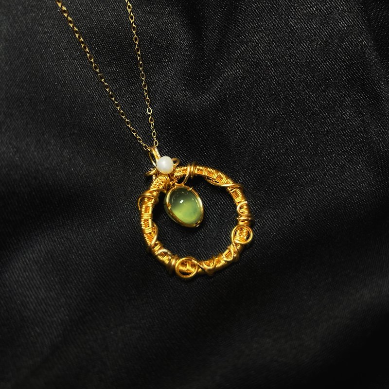 【ReBeand豆子手作】葡萄石金属编织吊坠 - 项链 - 半宝石 绿色