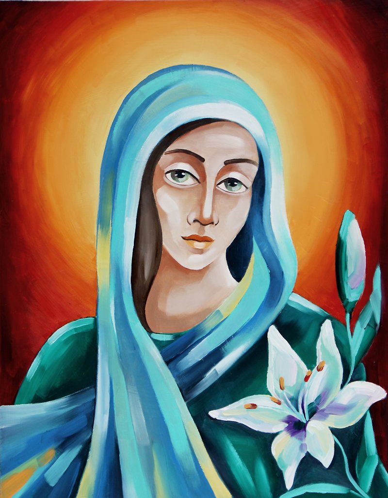 Virgin Mary Painting Our Lady Original Art Madonna Artwork Catholic Wall Art Oil - 海报/装饰画/版画 - 其他材质 多色
