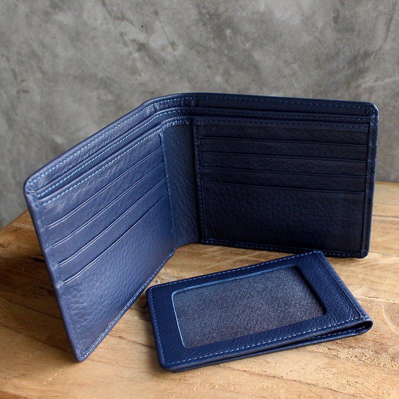 Leather Wallet - Bifold Plus - Blue (Genuine Cow Leather) / Small Wallet - 皮夹/钱包 - 真皮 蓝色