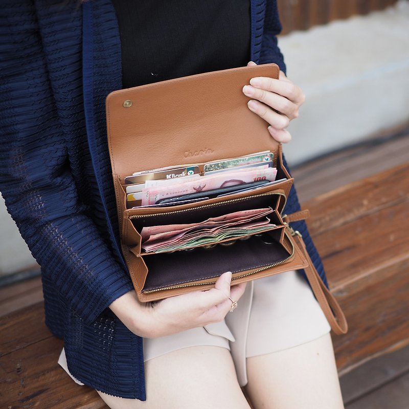 EVE (Caramel) : Long wallet, Caramel brown wallet, leather wallet - 皮夹/钱包 - 真皮 咖啡色