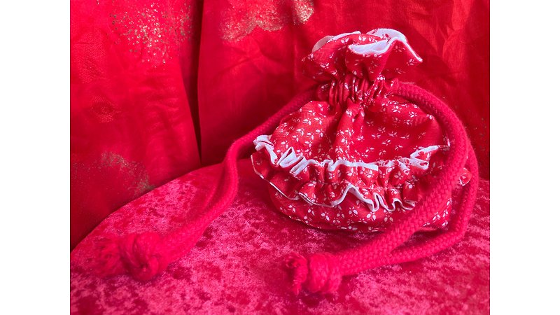着物フリルまんまる巾着 - 化妆包/杂物包 - 聚酯纤维 红色