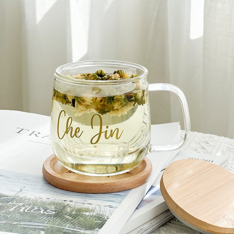 【定制化】耐热玻璃茶杯套装带木盖和杯垫 - 茶具/茶杯 - 玻璃 