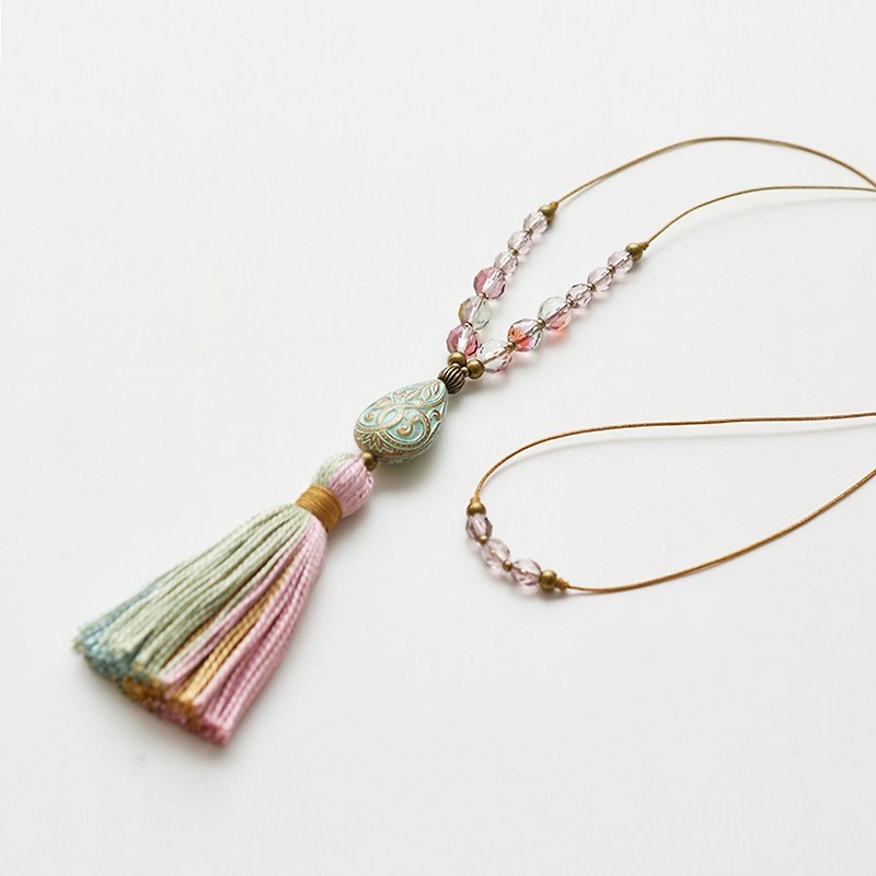Tassel Necklace/pink - 项链 - 棉．麻 粉红色