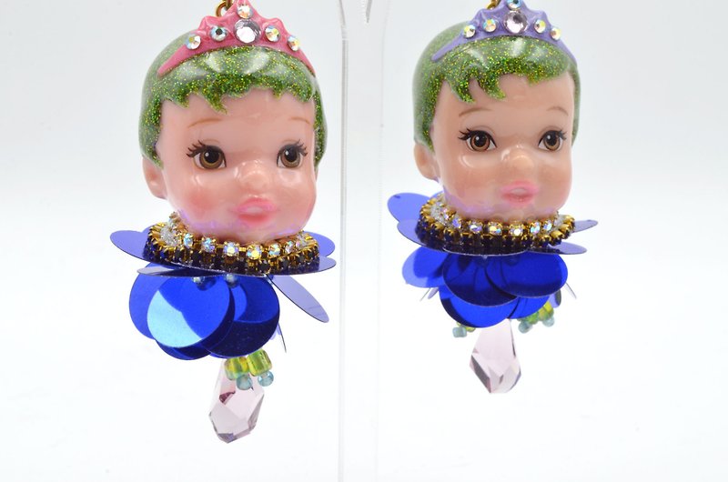 全手工巨型娃娃头珠片耳环 缀超大颗粉红色施华洛水晶 需私信订制 - 耳环/耳夹 - 其他材质 多色