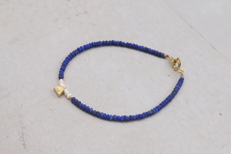 青金石 天然石 珍珠 黄铜 三角形 手链（1051 喜欢） - 手链/手环 - 宝石 蓝色